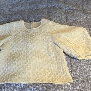 Textured Cream Blouse with Puff Sleeves